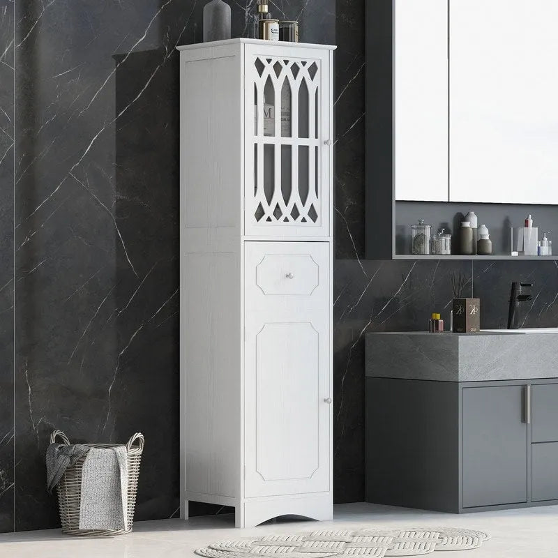 Mobiletto da Bagno Indipendente con Cassetto, 2 Ante e Ripiano Regolabile