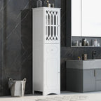 Mobiletto da Bagno Indipendente con Cassetto, 2 Ante e Ripiano Regolabile
