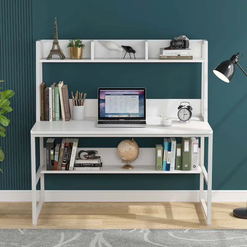 Scrivania per Computer con Alzata e Libreria