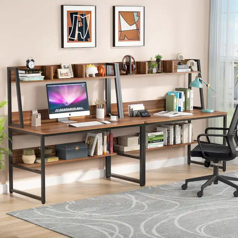 Scrivania per Computer con Alzata e Libreria