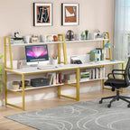 Scrivania per Computer con Alzata e Libreria