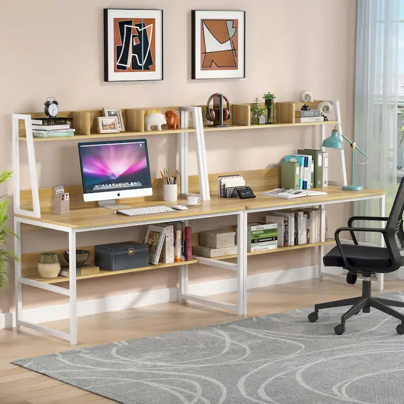 Scrivania per Computer con Alzata e Libreria