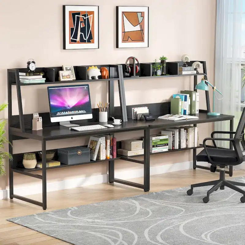Scrivania per Computer con Alzata e Libreria
