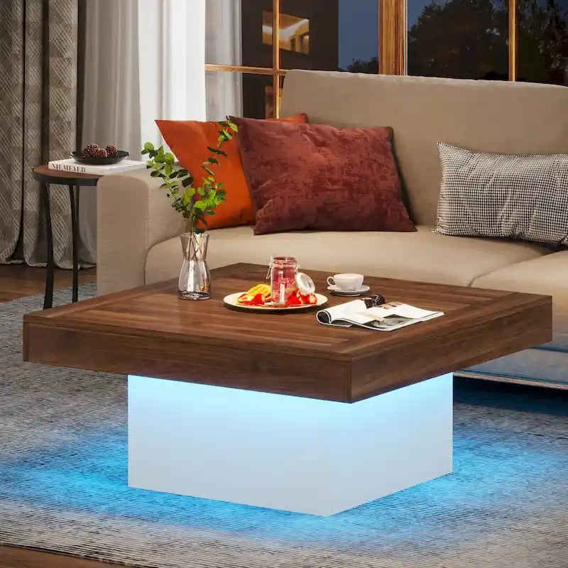 Tavolino da caffè quadrato a LED da 35,43" con luce regolabile