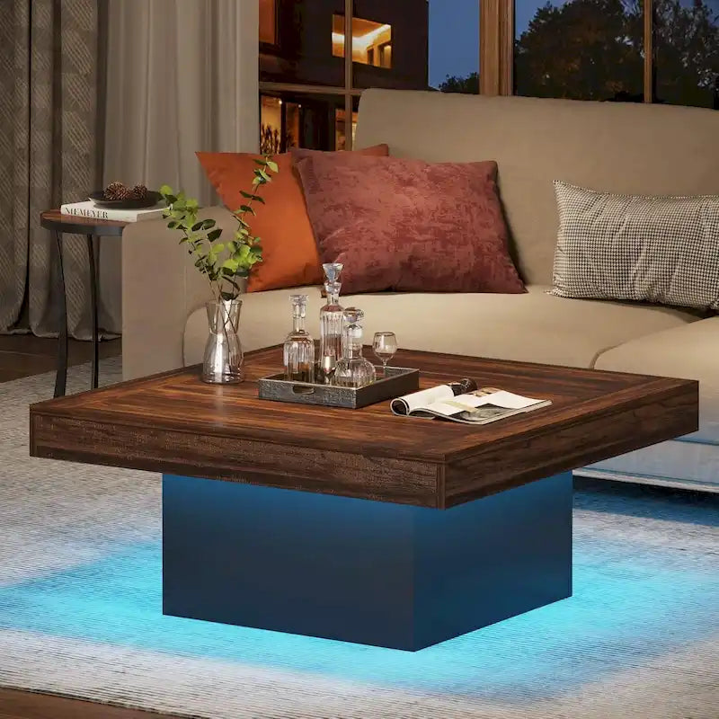 Tavolino da caffè quadrato a LED da 35,43" con luce regolabile