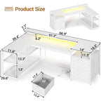 Scrivania a L da 67" con cassetti, ripiani portaoggetti, presa di corrente e luci a LED