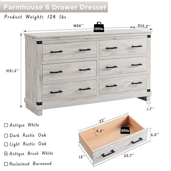 Comò a 6 cassetti con cassettiera in legno