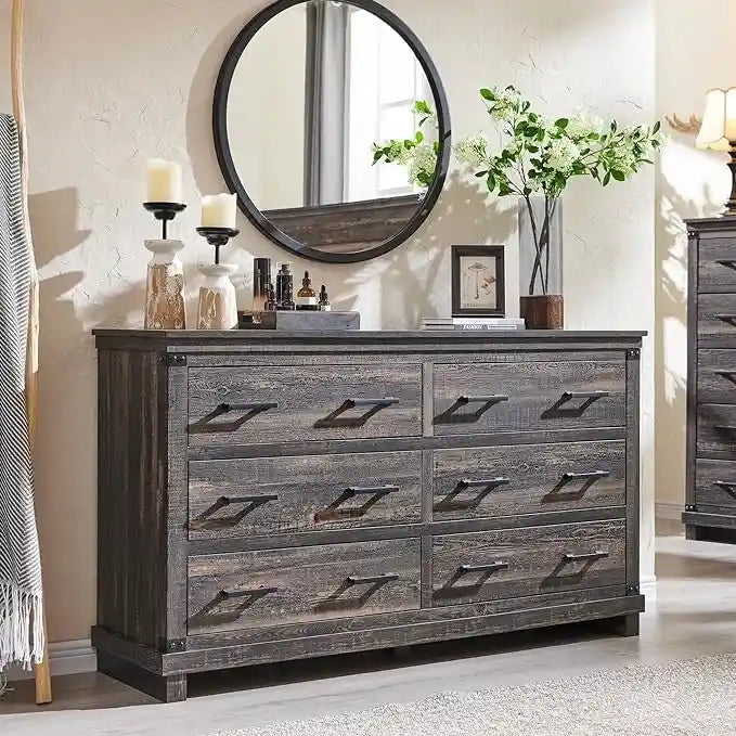 Comò a 6 cassetti con cassettiera in legno
