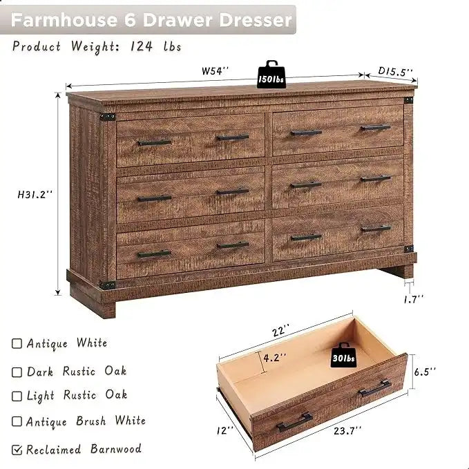 Comò a 6 cassetti con cassettiera in legno