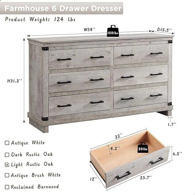 Comò a 6 cassetti con cassettiera in legno