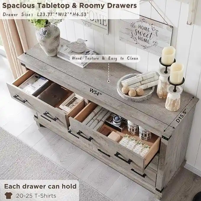 Comò a 6 cassetti con cassettiera in legno