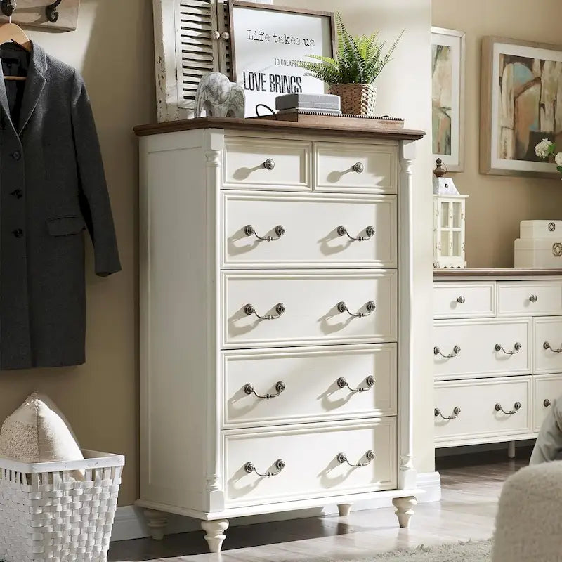 Farmhouse 6 Drawers Dresser Chests, Rustic Wood Chest of Drawers