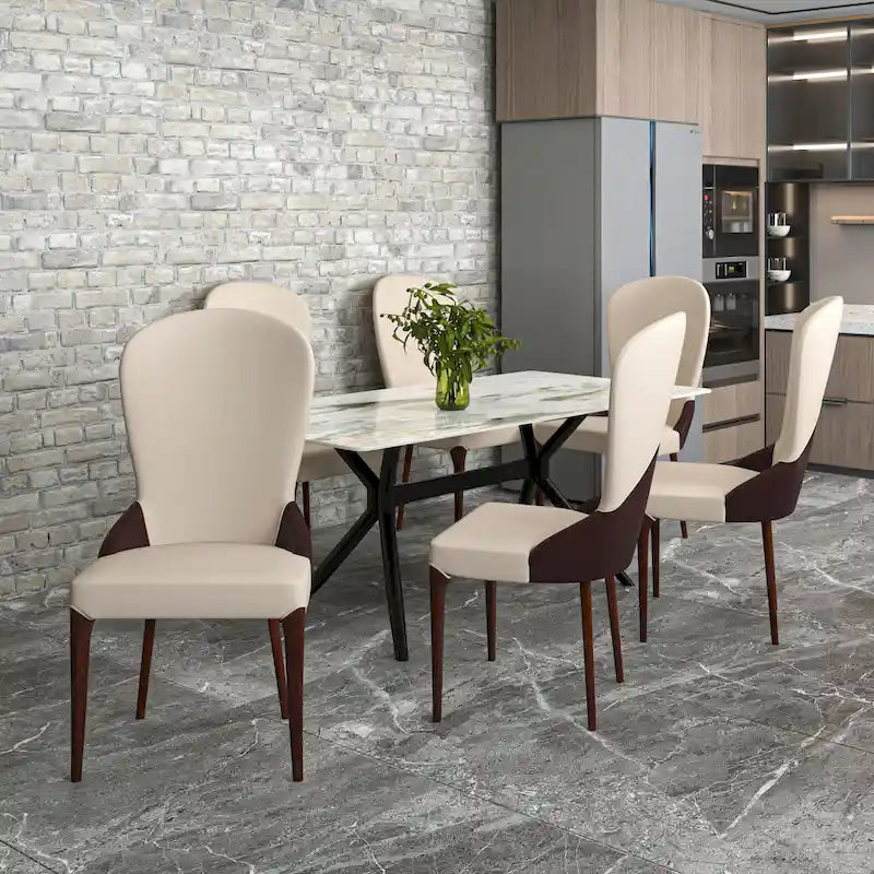 Sedia da pranzo in legno massello con rivestimento in pelle e design bicolore