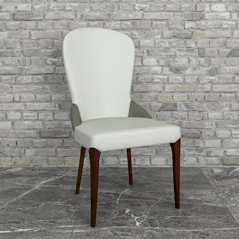 Sedia da pranzo in legno massello con rivestimento in pelle e design bicolore