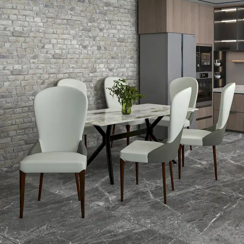 Sedia da pranzo in legno massello con rivestimento in pelle e design bicolore