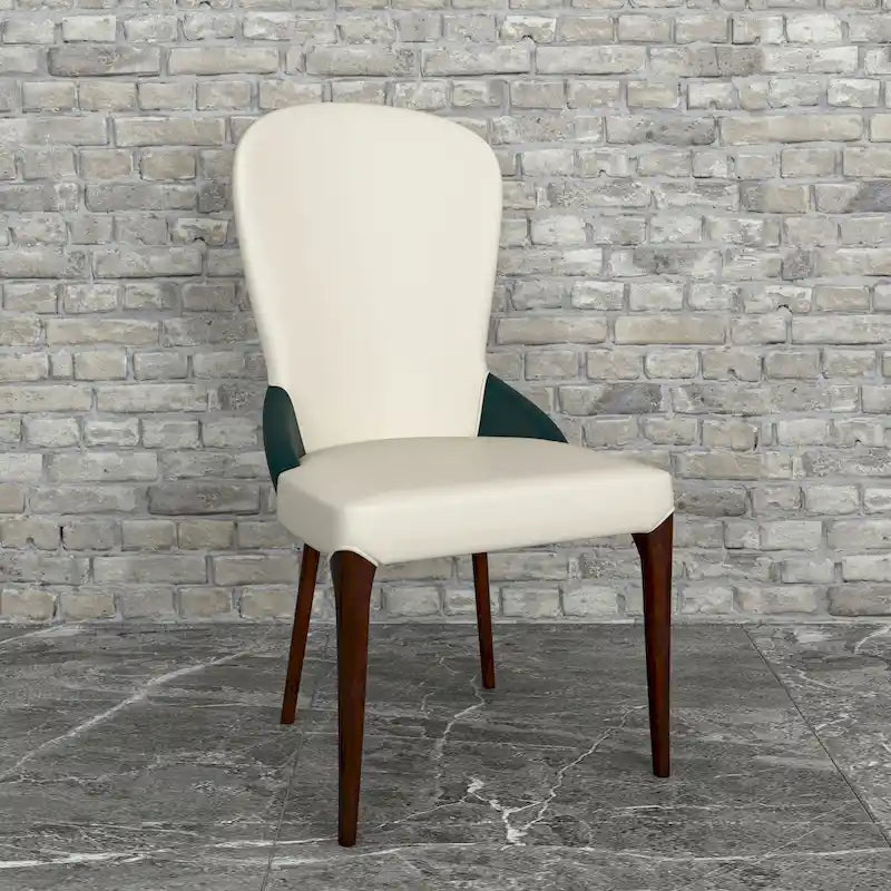 Sedia da pranzo in legno massello con rivestimento in pelle e design bicolore