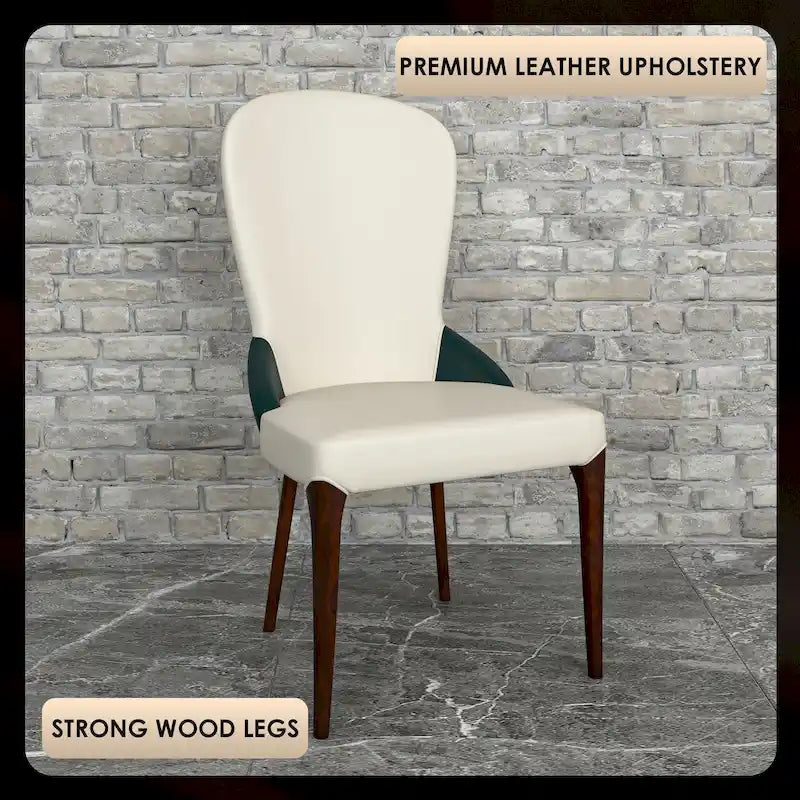 Sedia da pranzo in legno massello con rivestimento in pelle e design bicolore