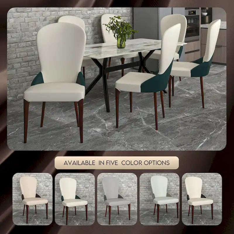 Sedia da pranzo in legno massello con rivestimento in pelle e design bicolore