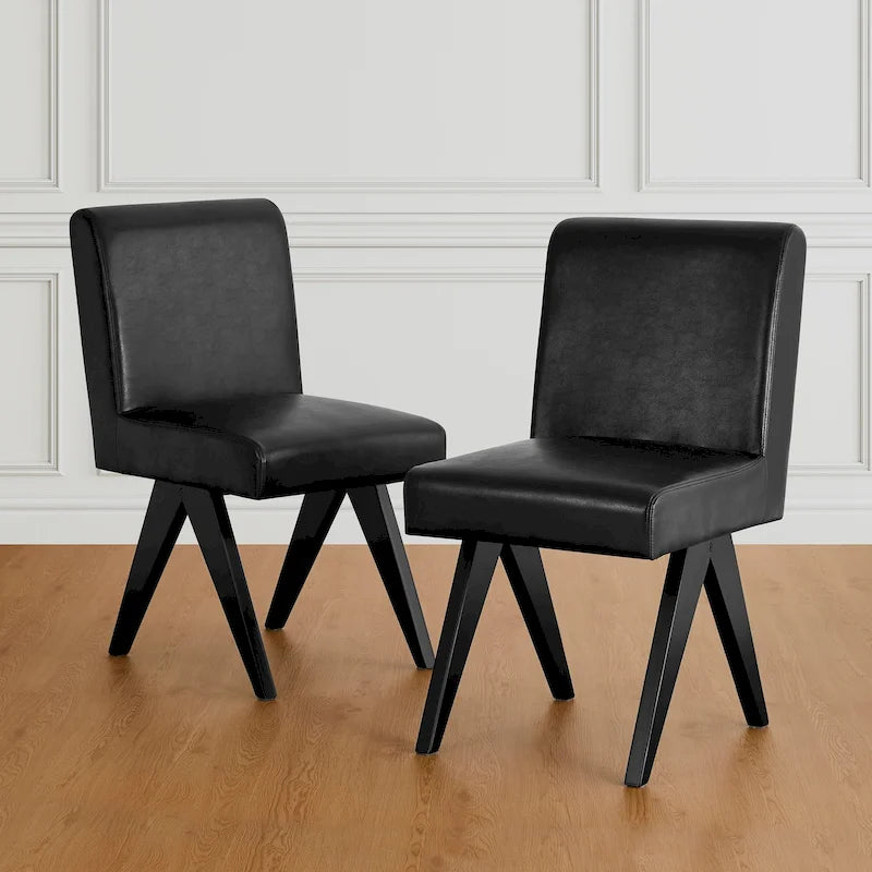 Sedie da pranzo imbottite in similpelle con gambe in legno a V