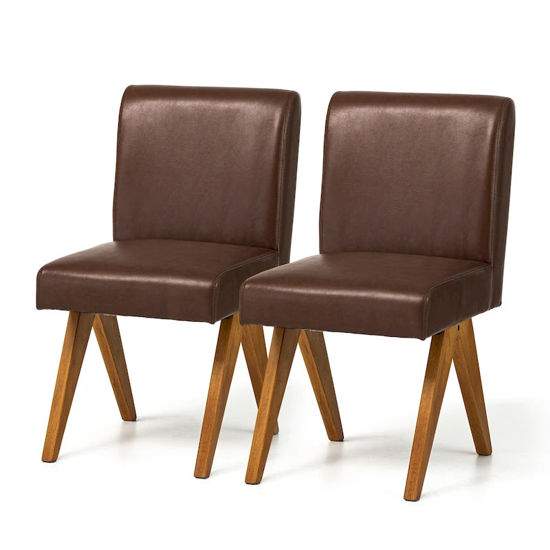 Sedie da pranzo imbottite in similpelle con gambe in legno a V