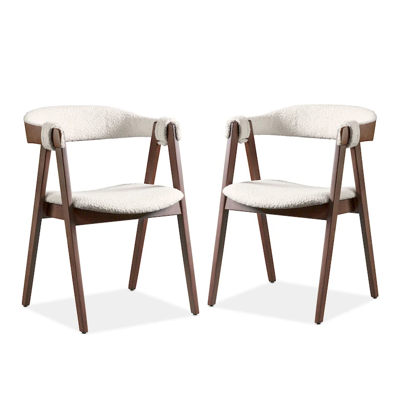 Sedie da pranzo in legno bouclé di metà secolo (set da 2)
