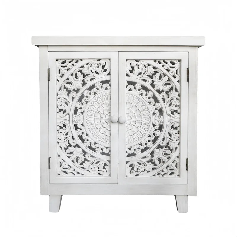 Farmhouse Storage Accent Cabinet with 2 Hollow Carved Doors,30.3H - 27.6 x 14.1 x 30.3