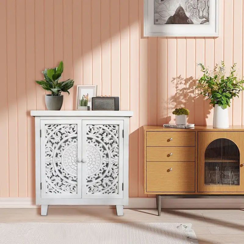 Mobile Contenitore di Design con 2 Ante Intagliate – 70 x 35,8 x 77 cm